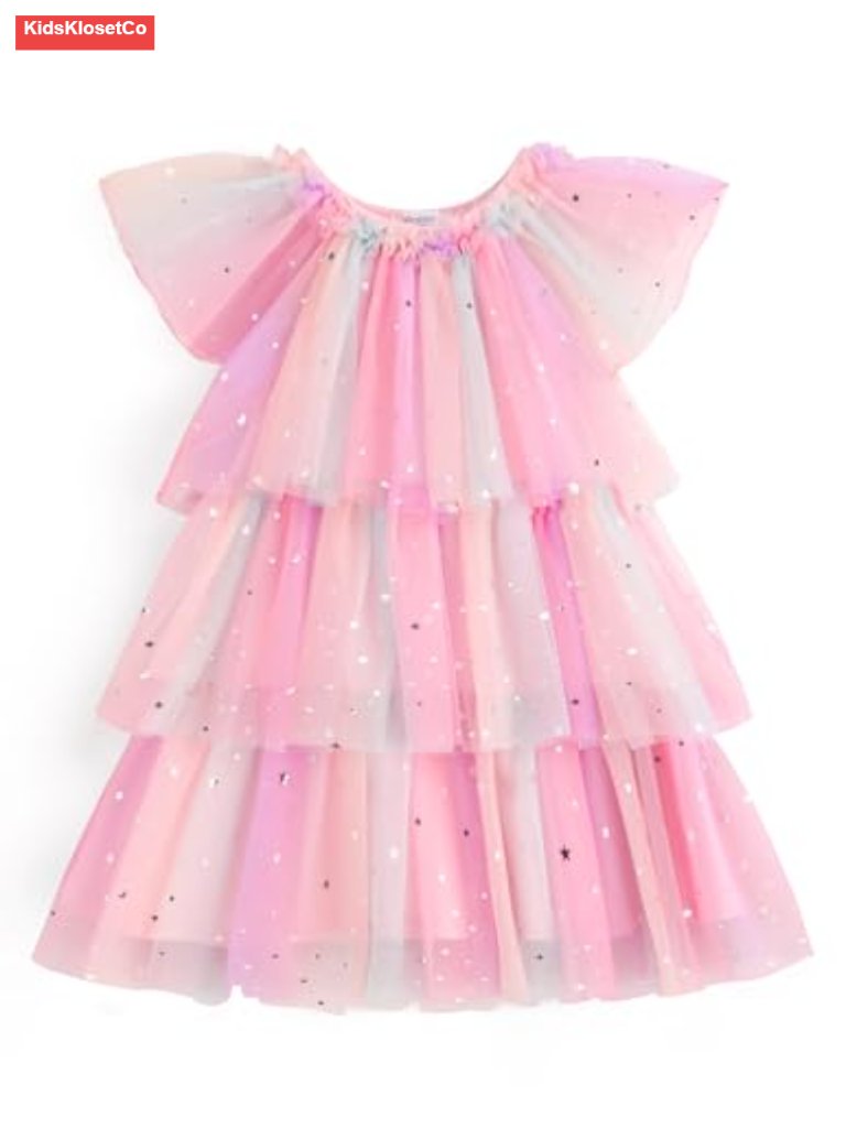 Tiered Tulle Tutu Dress With Ruffle Sleeves For Toddler Girls